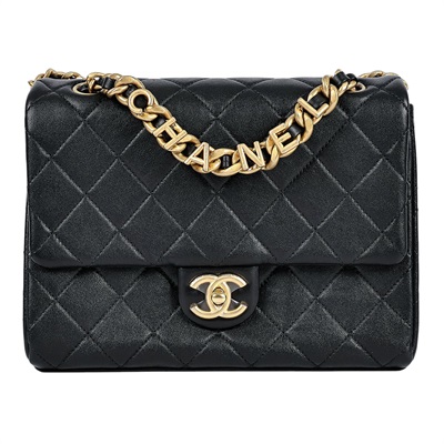 香奈兒 CHANEL 字母鍊條 口蓋包 AS3885 晶片款 黑金羊LOGO金鍊包 原廠盒子/購買證明