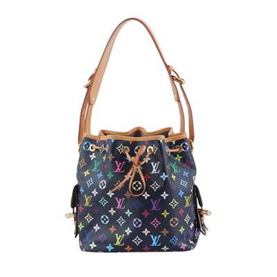 路易威登 LOUIS VUITTON 村上隆聯名 Noé 束口 水桶包 M42230 黑彩原花MULTICOLOR NOE水桶包 無附屬品