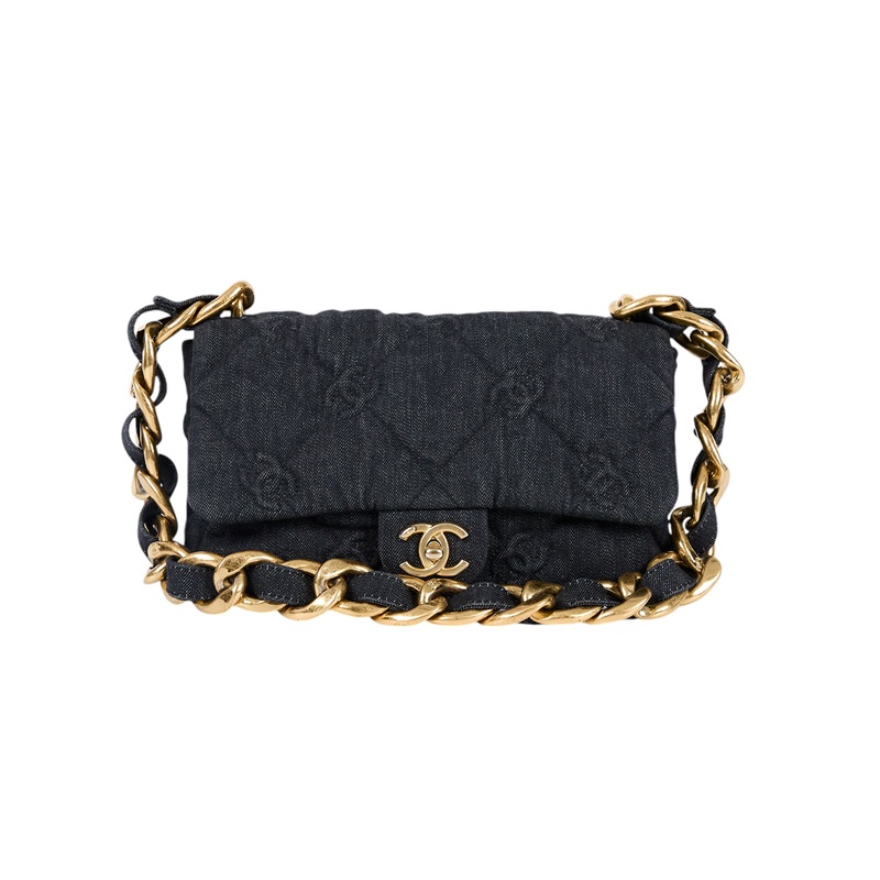 香奈兒 CHANEL 粗鍊條 肩背 口蓋包 AS3216 晶片款 黑牛仔粗鍊肩背包 原廠盒子/防塵袋