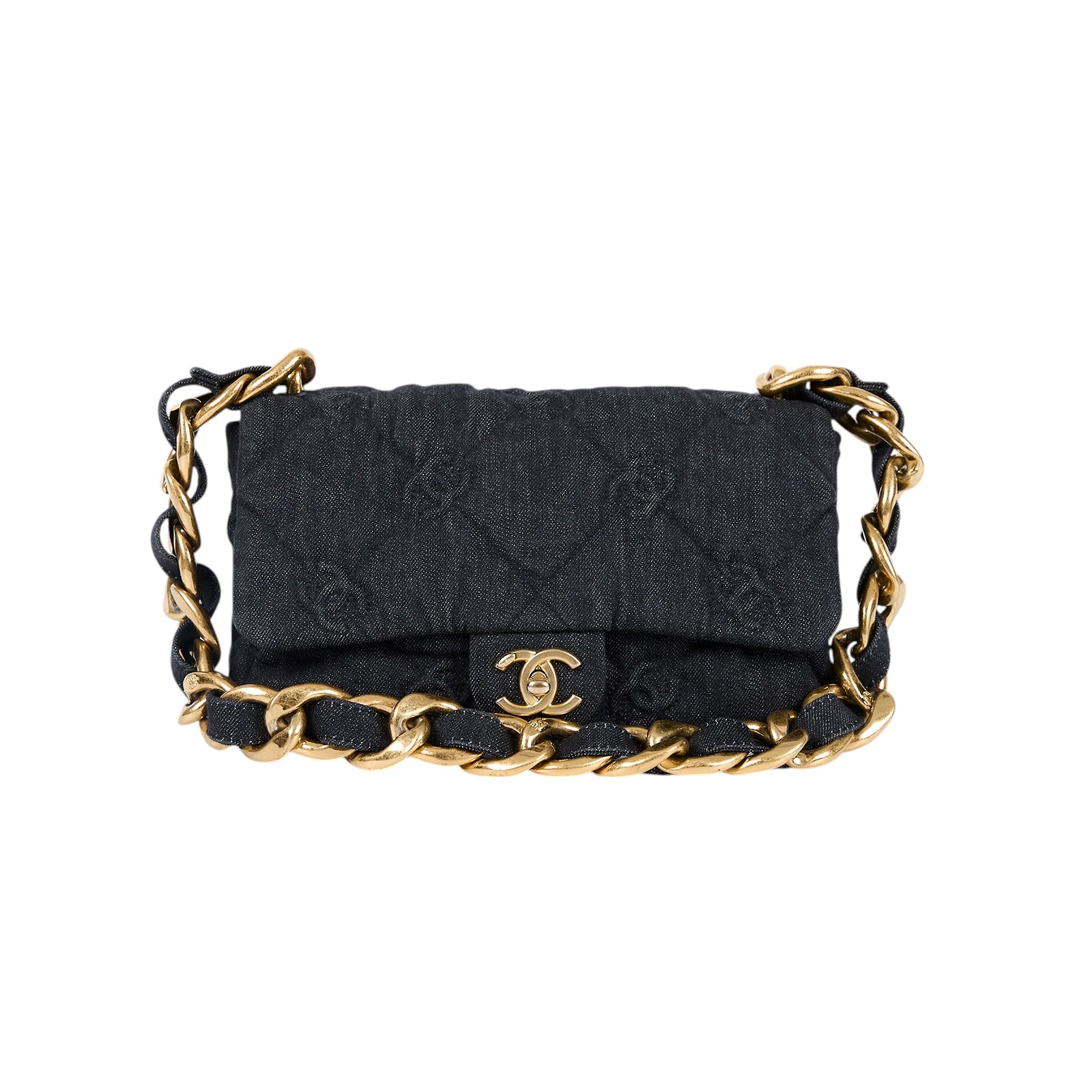 香奈兒 CHANEL 粗鍊條 肩背 口蓋包 AS3216 晶片款 黑牛仔粗鍊肩背包 原廠盒子/防塵袋