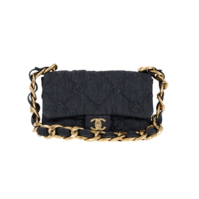 香奈兒 CHANEL 粗鍊條 肩背 口蓋包 AS3216 晶片款 黑牛仔粗鍊肩背包 原廠盒子/防塵袋