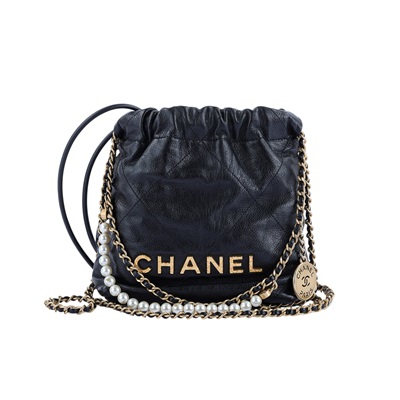 香奈兒 CHANEL 22 迷你 束口包 AS3980 晶片款 黑金牛珍珠荔枝22 MINI BAG 原廠盒子/防塵袋/購買證明影本