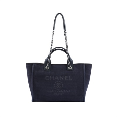 香奈兒 CHANEL 海灘包  晶片款 黑銀Deauvill 沙灘包MM 原廠盒子/內袋