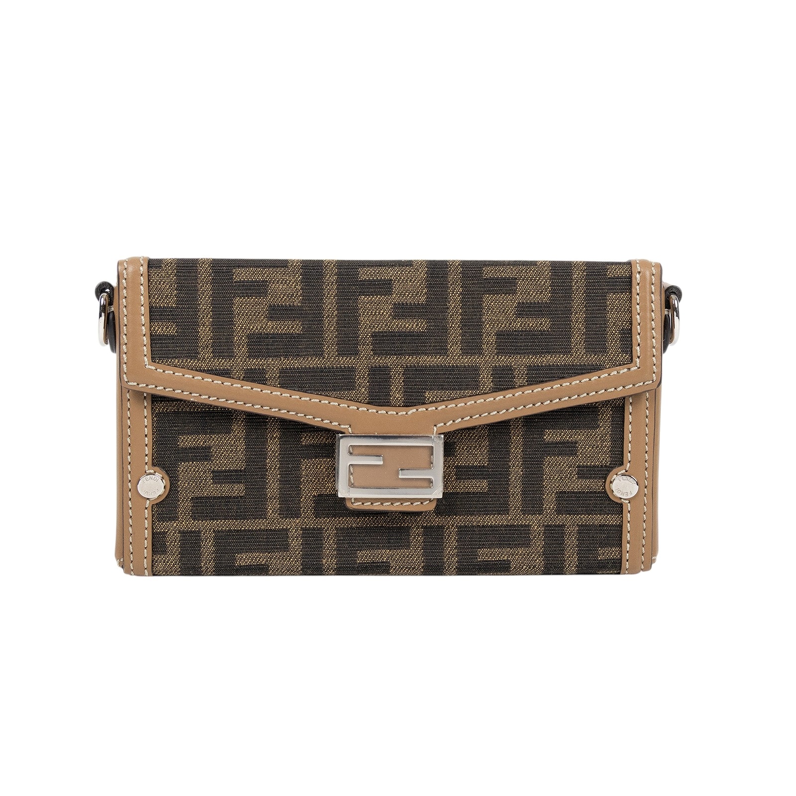 芬迪 FENDI Mini Soft Trunk Baguette 帆布 斜背手機包 7AS139AFBV  原廠盒子/防塵袋/背帶/保證卡/購買證明影本