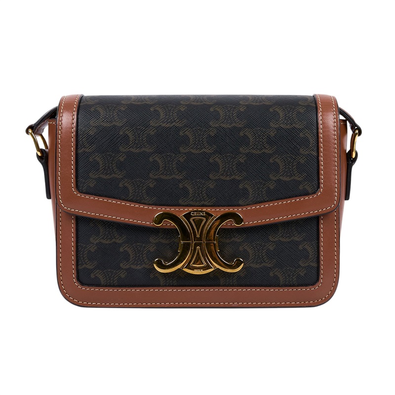 思琳 CELINE 標誌印花 牛皮革 Teen Triomphe 凱旋門 肩背包 188882BZ4 棕帆布凱旋門 TEEN 原廠盒子/防塵袋/發票