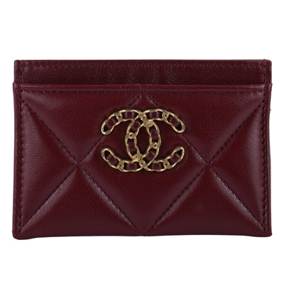 香奈兒 CHANEL 19 菱格紋 錢包 卡夾 AP1167 晶片款 酒紅羊金釦19卡夾 原廠盒子/防塵袋