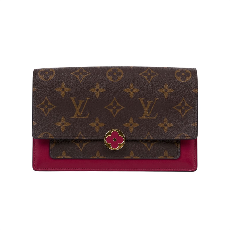 路易威登 LOUIS VUITTON Flore 肩背包 桃紅色 M69578 晶片款 原花拚桃紅FLORE掀蓋肩背包 原廠盒子/防塵袋/背帶/購買證明
