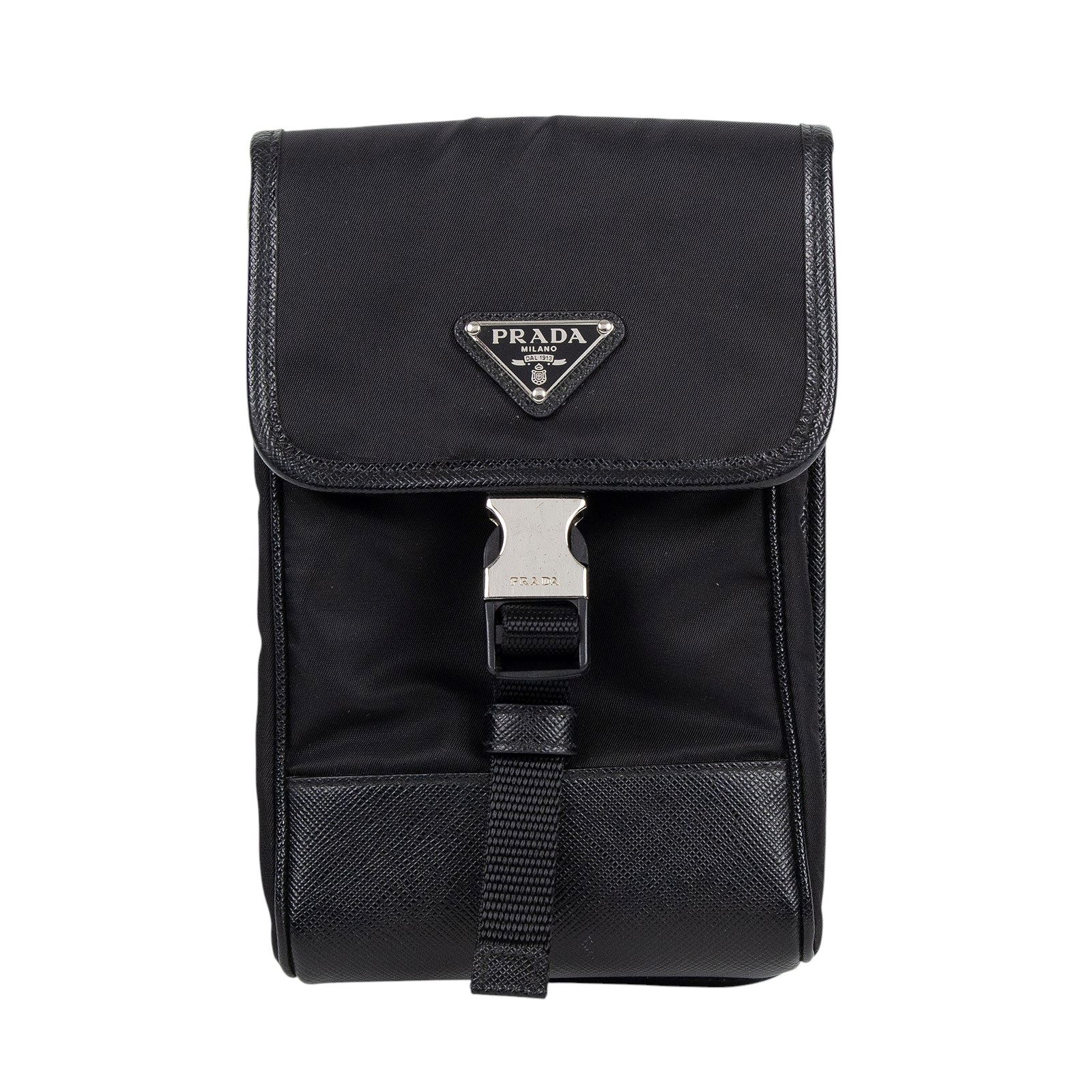 普拉達 PRADA Re-Nylon Saffiano 皮革 智慧型手機 保護套 2ZH109_2DMH 黑尼龍肩背包 原廠盒子/防塵袋