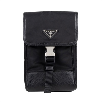 普拉達 PRADA Re-Nylon Saffiano 皮革 智慧型手機 保護套 2ZH109_2DMH 黑尼龍肩背包 原廠盒子/防塵袋