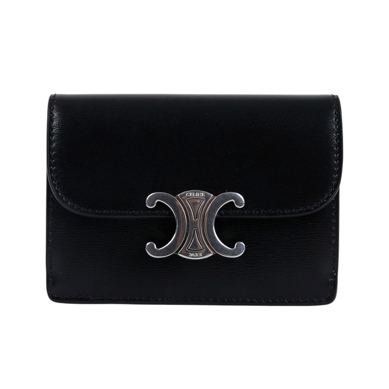 思琳 CELINE Triomphe 翻蓋卡包 10I583DPV 黑銀凱旋卡包 原廠盒子/防塵袋