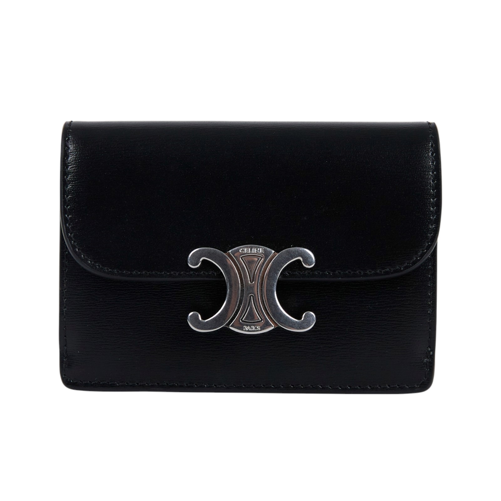 思琳 CELINE Triomphe 翻蓋卡包 10I583DPV 黑銀凱旋卡包 原廠盒子/防塵袋