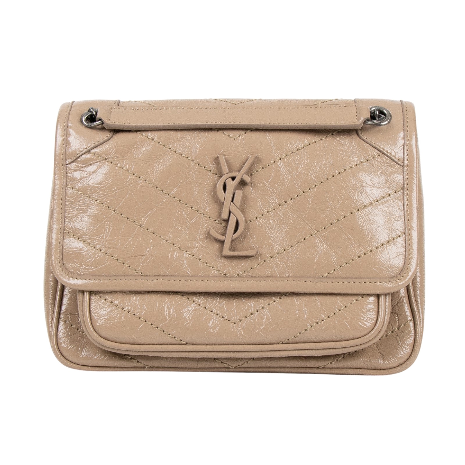 聖羅蘭 YSL SAINT LAURENT Niki 復古小牛皮 Baby 斜背 翻蓋包 5330370EN04 奶茶NIKI BABY肩背包 防塵袋