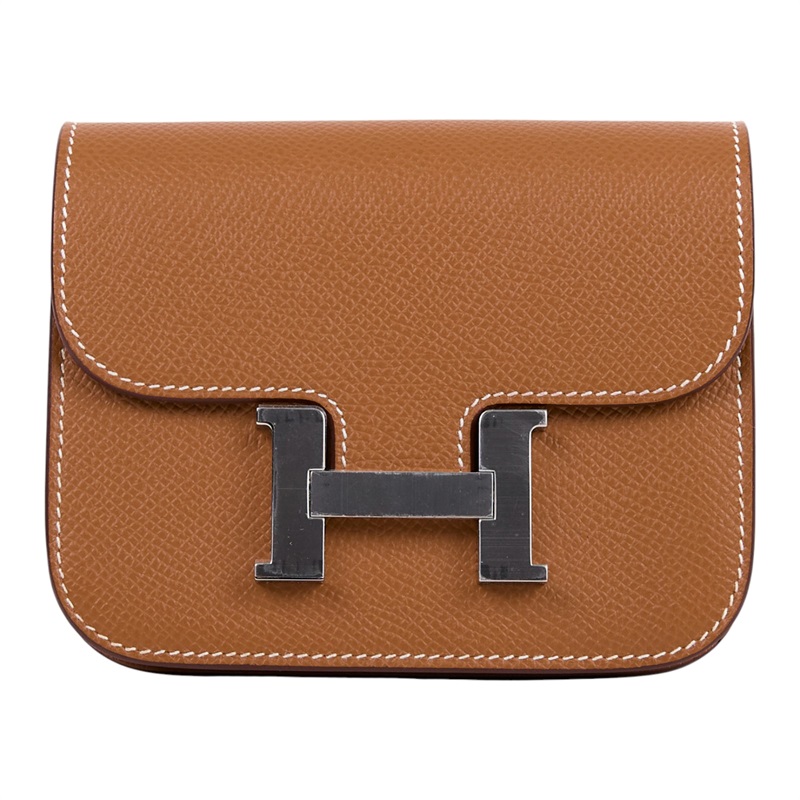 愛馬仕 Hermes Constance Slim 錢包 康康包 短夾 銀色五金 金棕色 H082060CK37 W AM 007 UH  原廠盒子/內袋