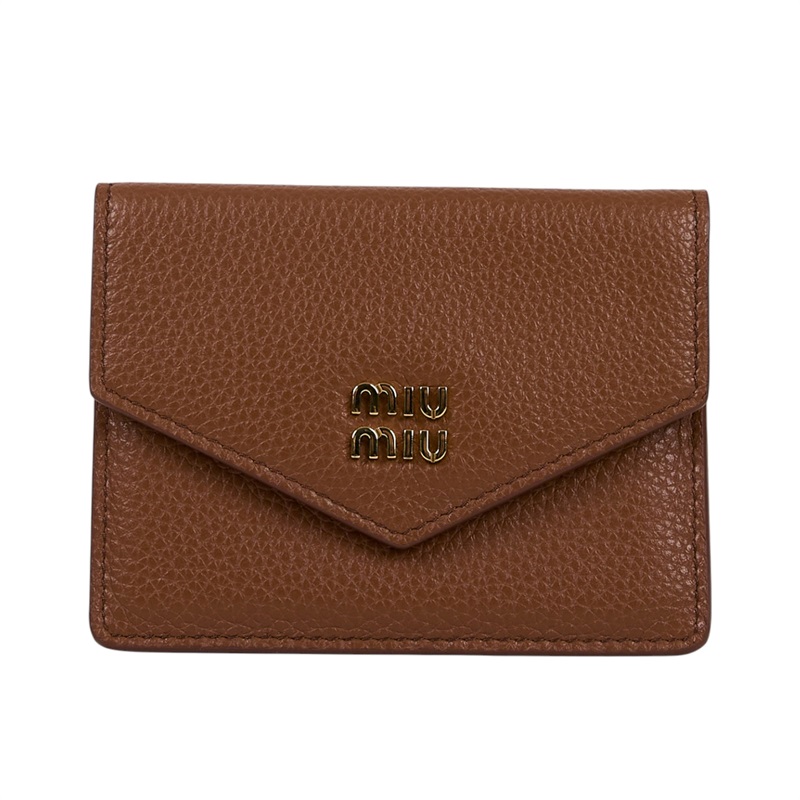 繆繆 MIU MIU 金屬標誌 卡片夾 5MF031_ADT7 咖啡色卡夾 原廠盒子