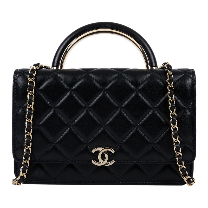 香奈兒 CHANEL WOC with Handle 皮穿鏈 錢包 AP2844 晶片款 黑金羊HANDLE WOC 原廠盒子/防塵袋