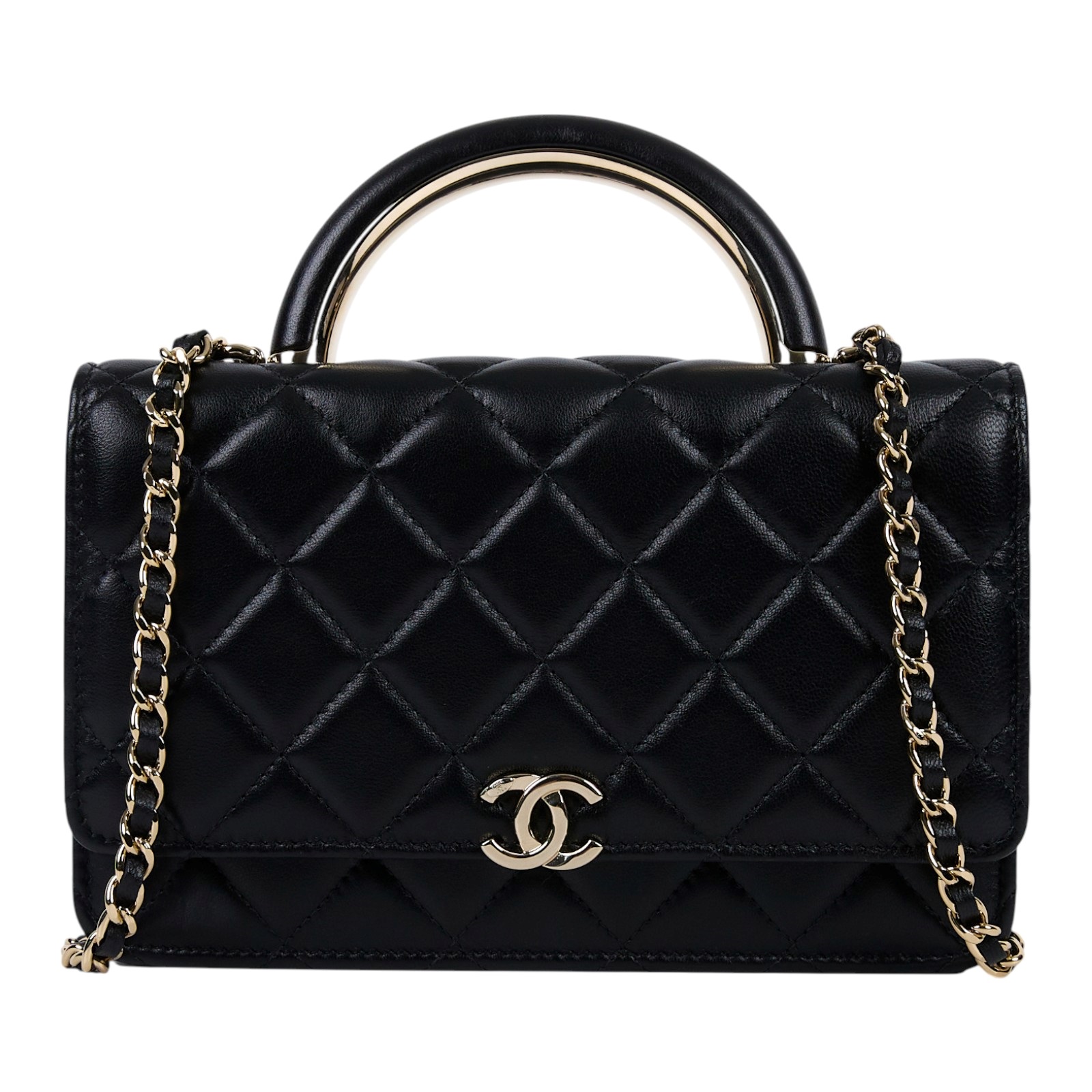 香奈兒 CHANEL WOC with Handle 皮穿鏈 錢包 AP2844 晶片款 黑金羊HANDLE WOC 原廠盒子/防塵袋