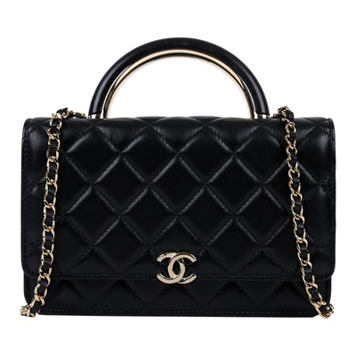 香奈兒 CHANEL WOC with Handle 皮穿鏈 錢包 AP2844 晶片款 黑金羊HANDLE WOC 原廠盒子/防塵袋