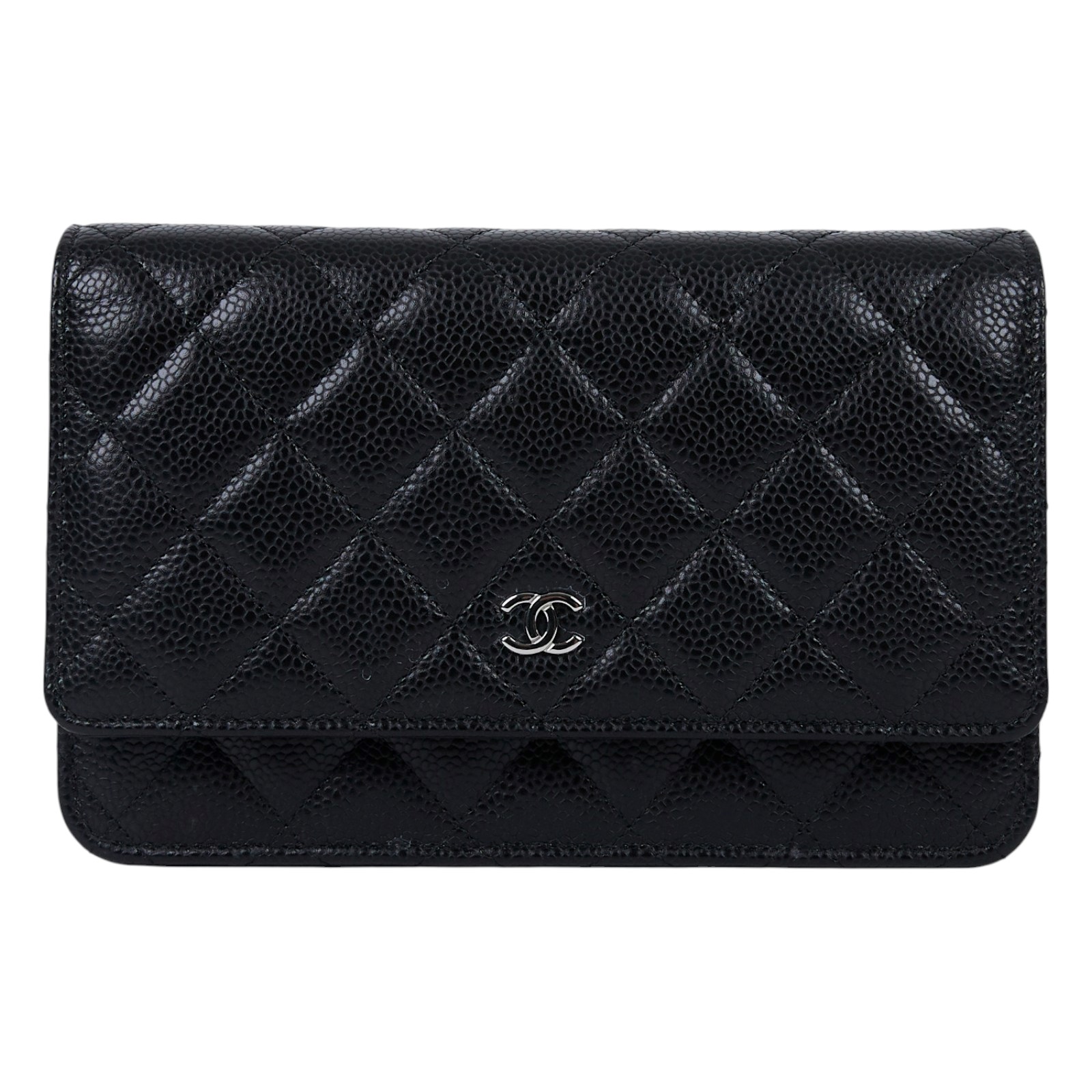 香奈兒 CHANEL 經典鏈子皮夾 菱格紋 CC LOGO AP0250 Y01588 晶片款 黑銀荔枝WOC 原廠盒子/防塵袋/購買證明