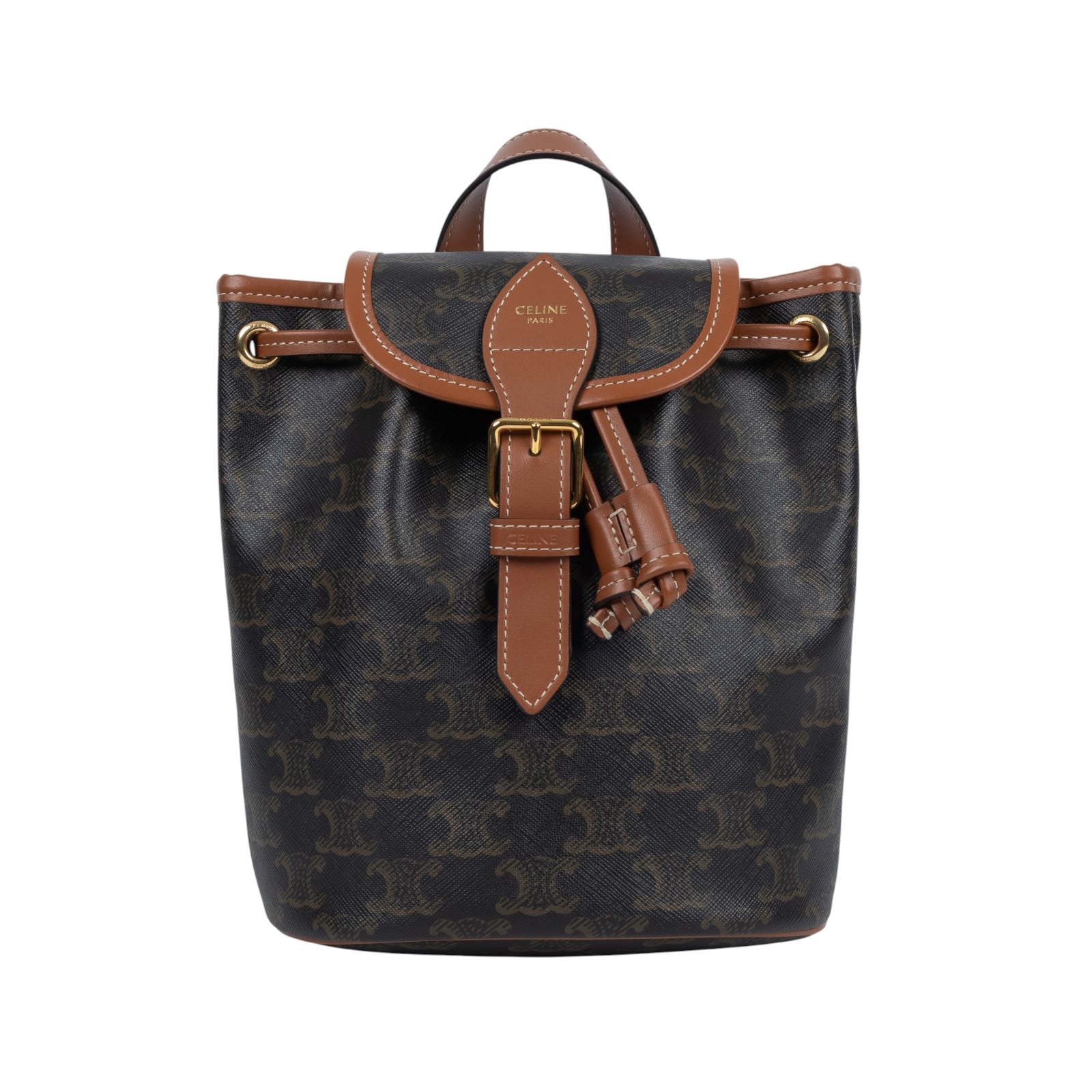 思琳 CELINE Triomphe帆布 小牛皮 迷你 Folco 後背包 197662CAS 原花TRIOMPHE FOLCO後背包 原廠盒子/防塵袋