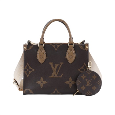 路易威登 LOUIS VUITTON OnTheGo PM 雙色帆布 手提 斜背包 M46373 晶片款  原廠盒子/防塵袋/背帶/內袋