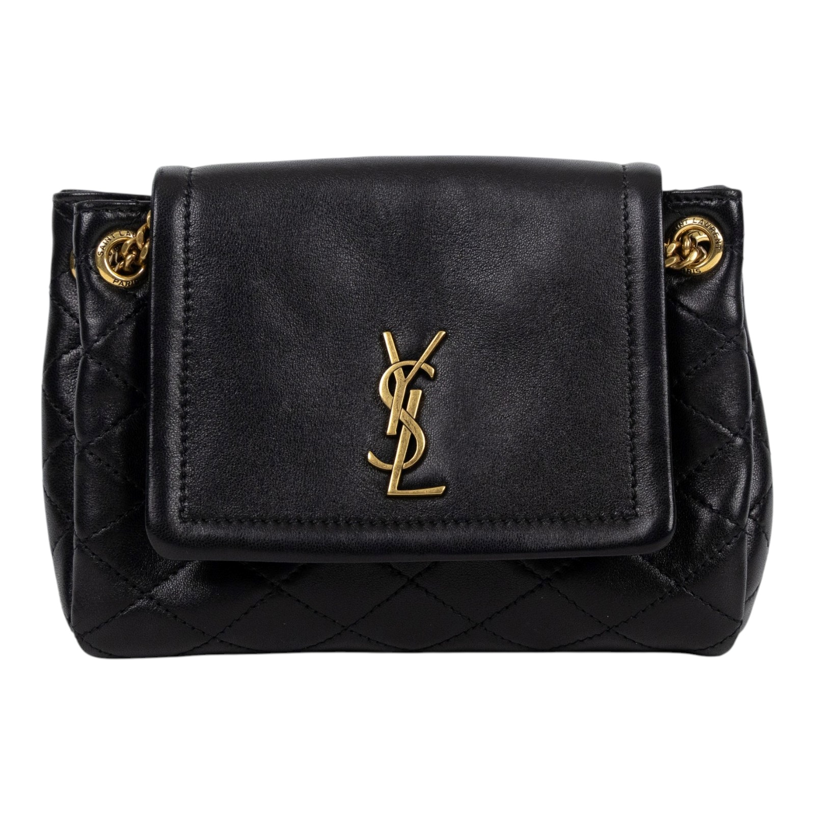 聖羅蘭 YSL SAINT LAURENT Nolia 小羊皮 迷你 手袋 肩背包 金色五金 6727381EL07 黑NOLITA MINI 無附屬品
