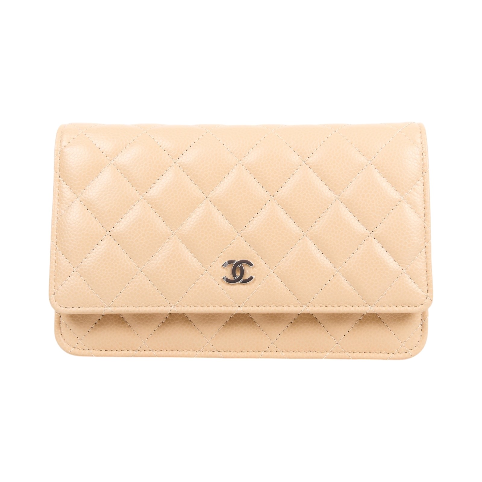 香奈兒 CHANEL 經典鏈子皮夾 菱格紋 CC LOGO AP0250 Y01588 晶片款 奶茶荔枝牛銀釦WOC 原廠盒子/防塵袋/購買證明