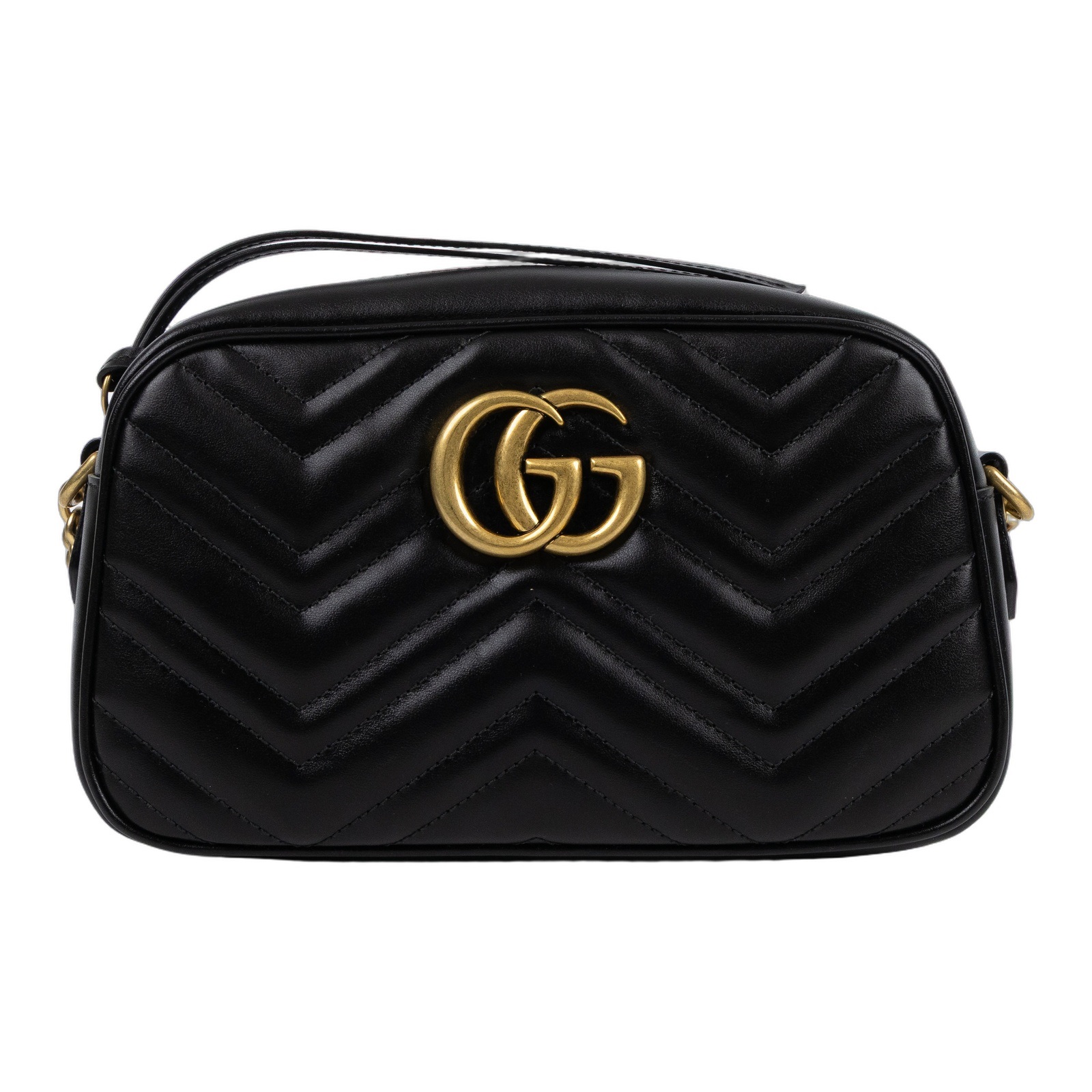 古馳 GUCCI GG Marmont 小型 絎縫 肩揹袋 447632 DTD1T 黑金MARMONT相機包 原廠盒子/防塵袋