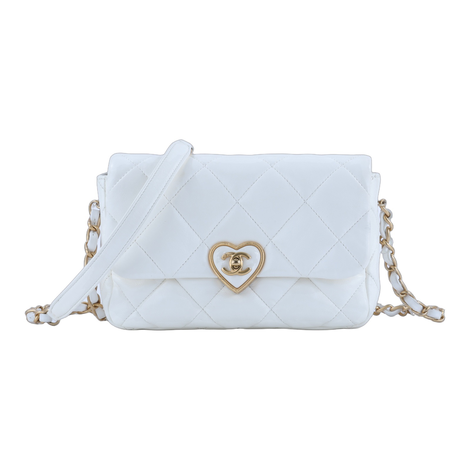 香奈兒 CHANEL CF Flap Bag  肩背 斜背包 AS3986 晶片款 白金羊愛心掀蓋包 無附屬品