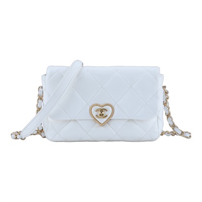 香奈兒 CHANEL CF Flap Bag  肩背 斜背包 AS3986 晶片款 白金羊愛心掀蓋包 無附屬品