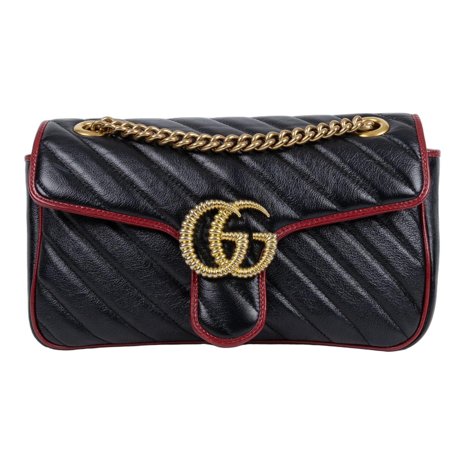 古馳 GUCCI GG Marmont 小型 絎縫 肩揹袋 443497 DTDIT 黑金紅邊MARMONT 26CM 無附屬品
