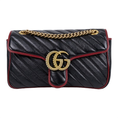 古馳 GUCCI GG Marmont 小型 絎縫 肩揹袋 443497 DTDIT 黑金紅邊MARMONT 26CM 無附屬品
