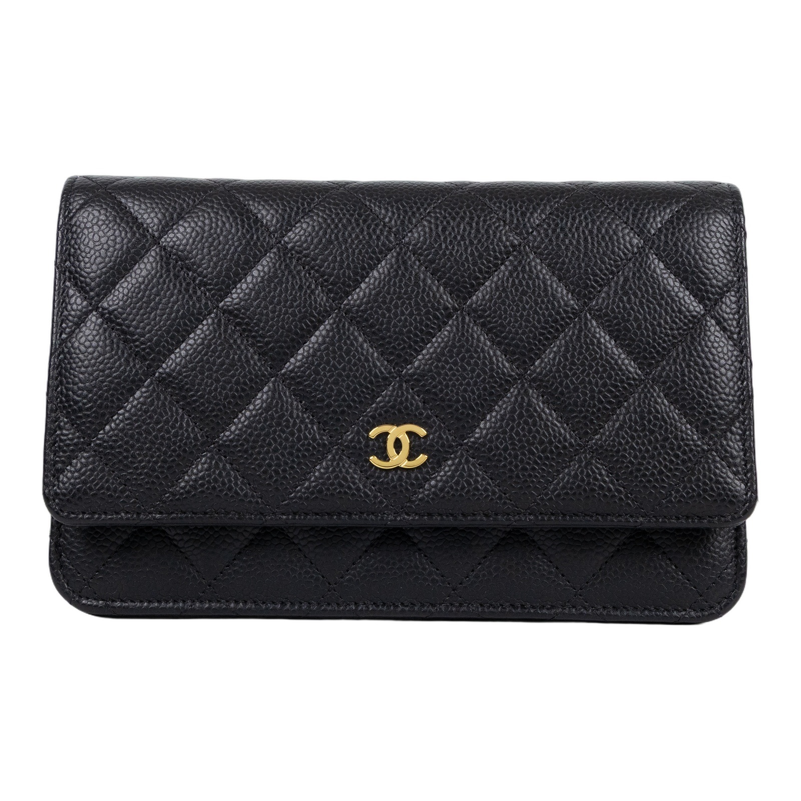 香奈兒 CHANEL 經典鏈子皮夾 菱格紋 CC LOGO AP0250 晶片款 黑金荔枝牛WOC 防塵袋