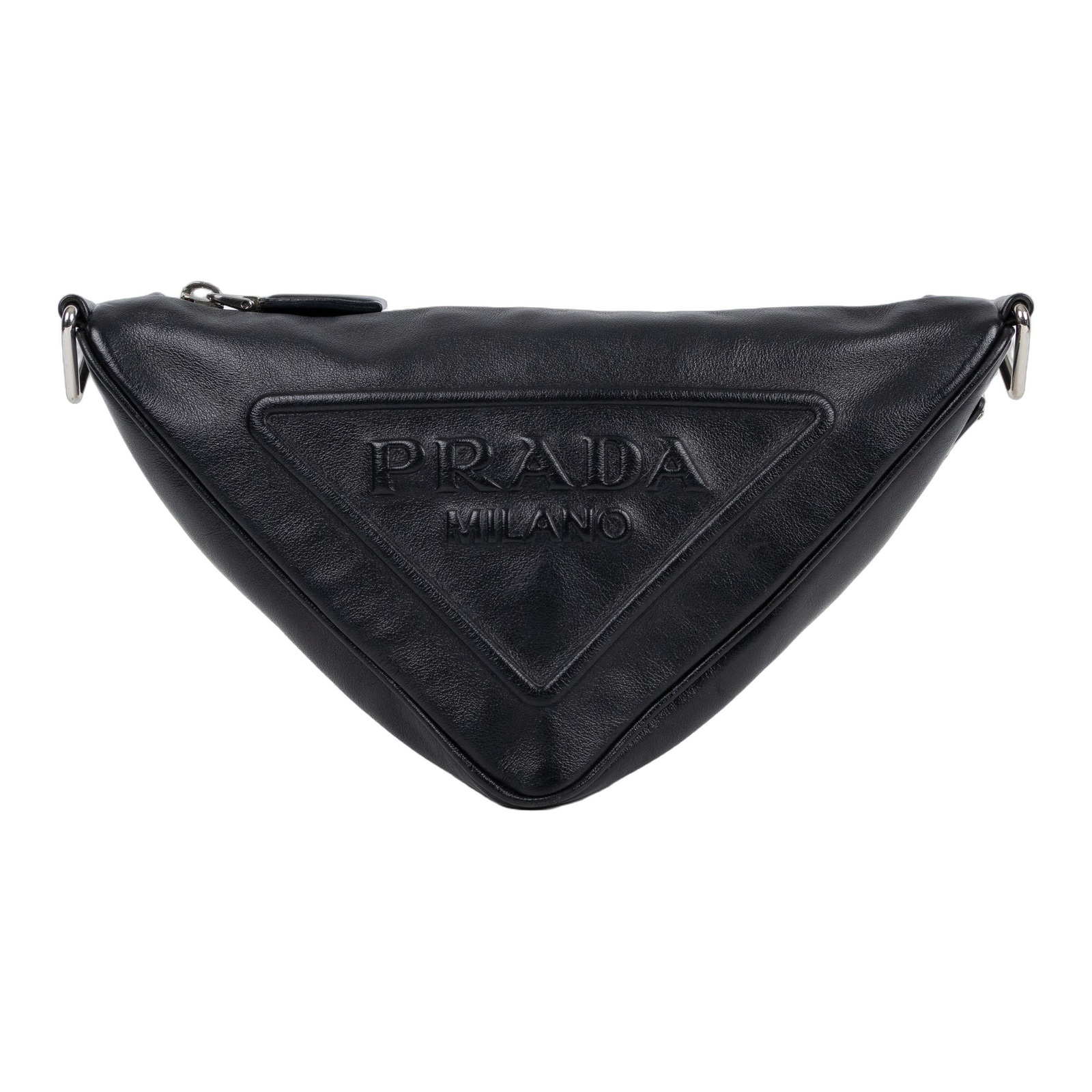 普拉達 PRADA 肩背包 1BH190_2BYA 黑牛皮三角包 背帶/小包/原廠盒子/防塵袋/保證卡