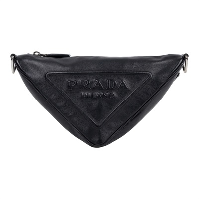 普拉達 PRADA 肩背包 1BH190_2BYA 黑牛皮三角包 背帶/小包/原廠盒子/防塵袋/保證卡