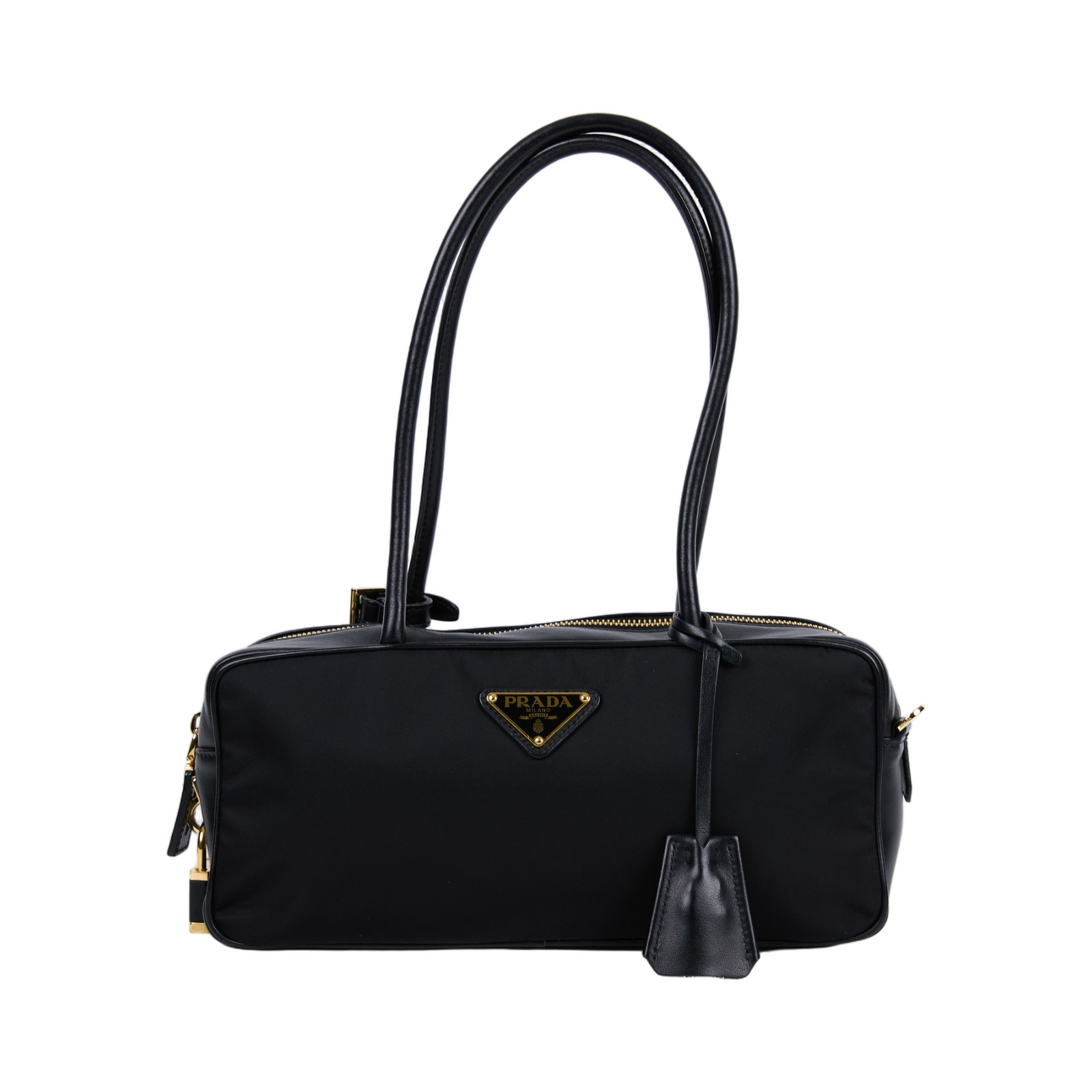 普拉達 PRADA Re-Nylon East-West 尼龍 肩背包 手提包 1BB127_2C8Q 黑尼龍拚皮革鎖頭肩背包 防塵袋/鎖組/發票