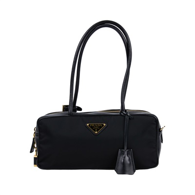 普拉達 PRADA Re-Nylon East-West 尼龍 肩背包 手提包 1BB127_2C8Q 黑尼龍拚皮革鎖頭肩背包 防塵袋/鎖組/發票