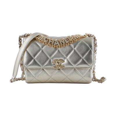 香奈兒 CHANEL Handle 口蓋包 AS3240  金色羊皮水鑽HANDLE 肩背包 無附屬品