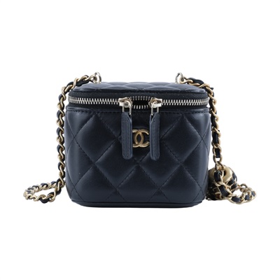 香奈兒 CHANEL Vavnity 金球 斜背 化妝包 AP1447 黑羊核桃金球小盒子 原廠盒子