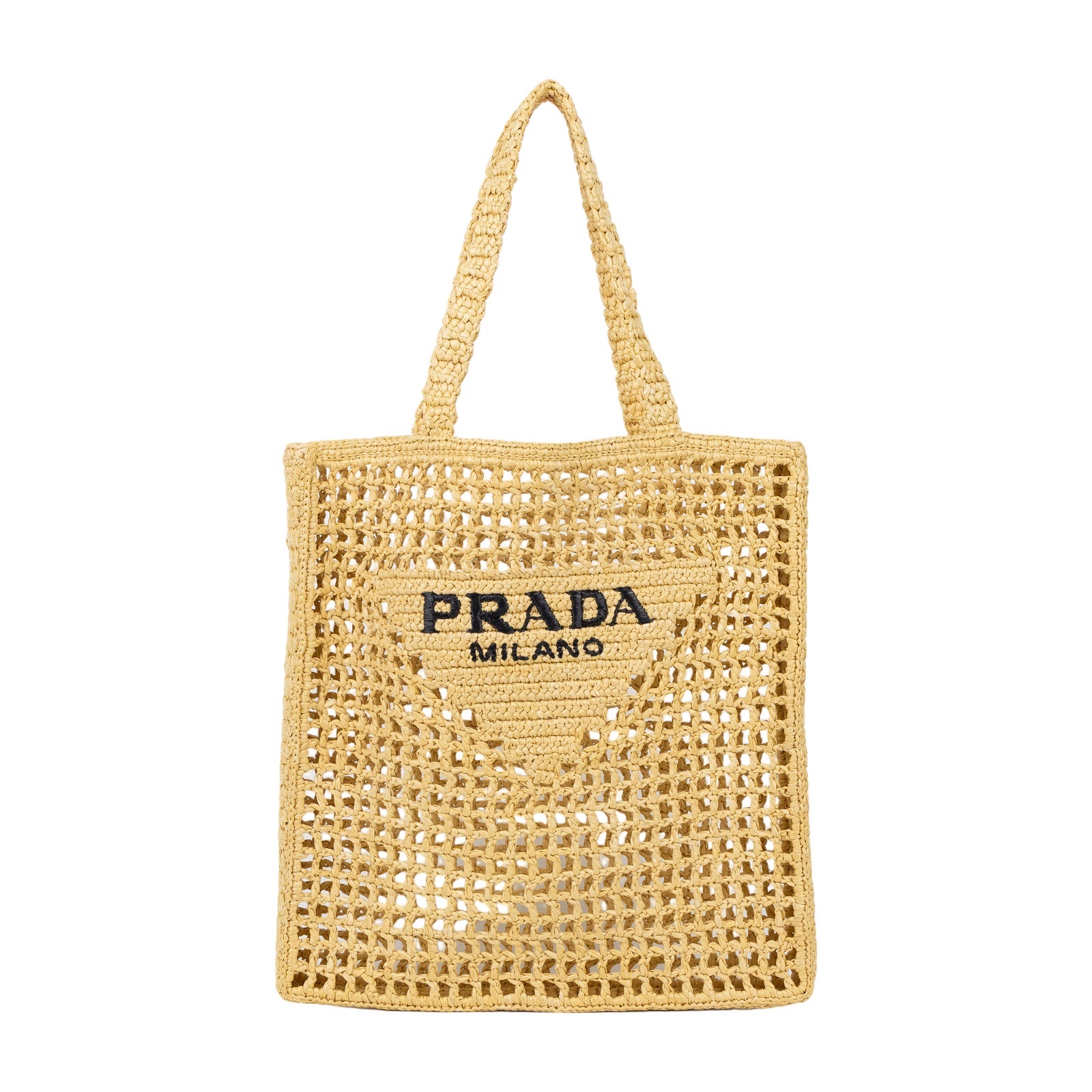 普拉達 PRADA 鉤織手提袋 1BG393_2A2T 原色拉菲草托特包 防塵袋