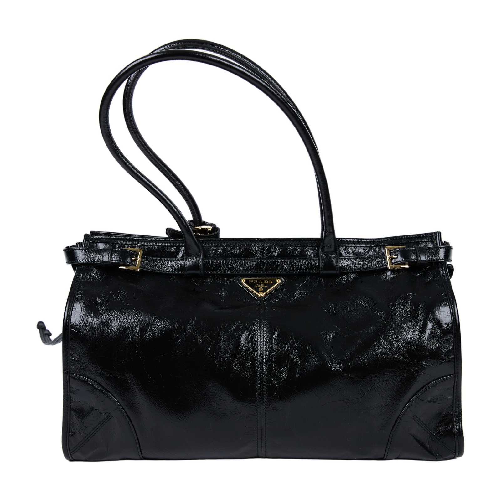 普拉達 PRADA Bonnie 皮革手提包 大型 1BA433_2CYR 黑Bonnie 大號皮革手袋 防塵袋/背帶/購買證明