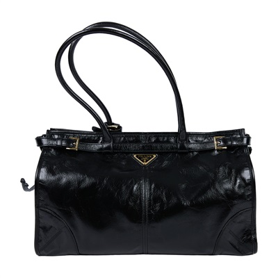 普拉達 PRADA Bonnie 皮革手提包 大型 1BA433_2CYR 黑Bonnie 大號皮革手袋 防塵袋/背帶/購買證明