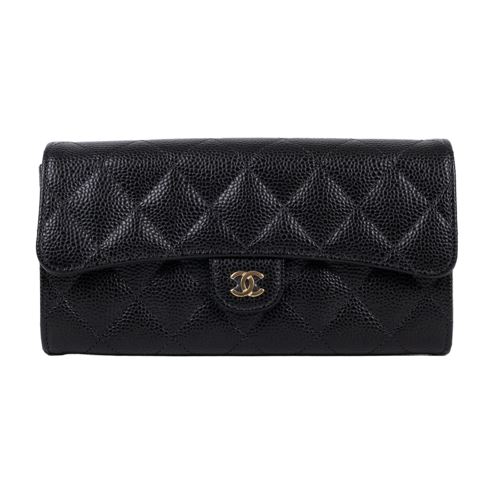 香奈兒 CHANEL 荔枝皮 扣式 翻蓋 二折長夾 金色五金 AP0241 Y01864 晶片款 黑金荔枝長夾 原廠盒子/防塵袋/限定包裝緞帶/購買證明影本