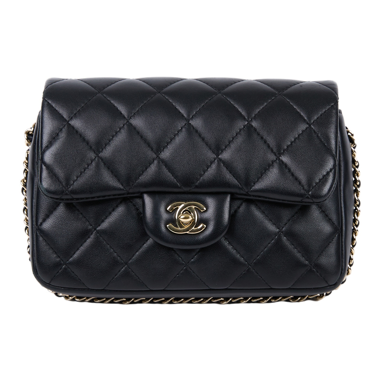 香奈兒 CHANEL Mini Coco CF 口蓋包 肩背包 斜背包 AS1436 黑羊皮珍珠鍊口蓋包 20CM 原廠盒子/防塵袋/保證卡