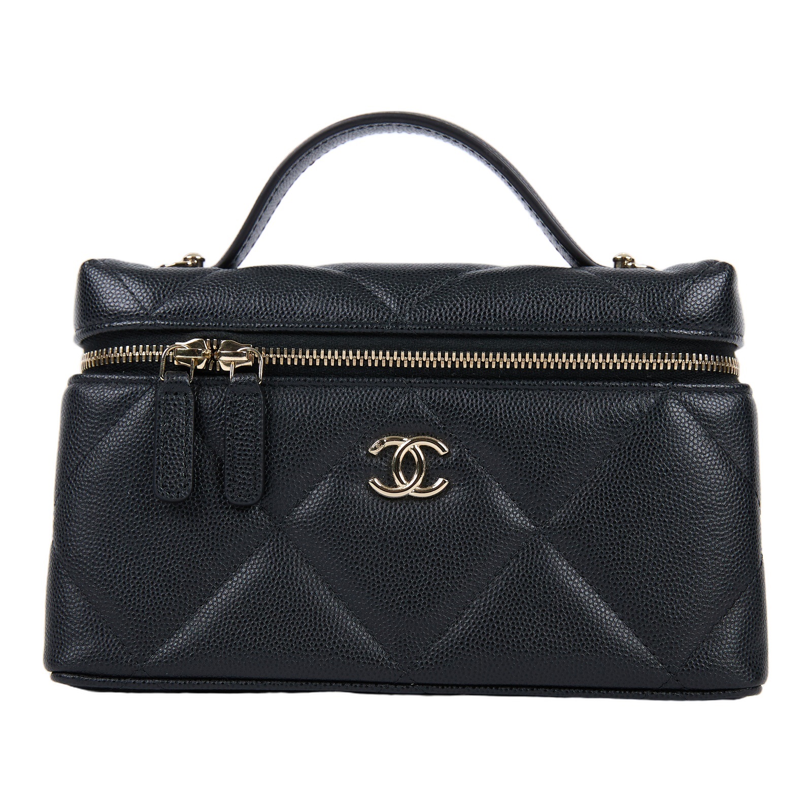 香奈兒 CHANEL CC LOGO 化妝盒 化妝箱 斜背包 手提包 AP4936 B22105 晶片款 黑金荔枝 VANITY CASE 原廠盒子/防塵袋/背帶/購買證明影本