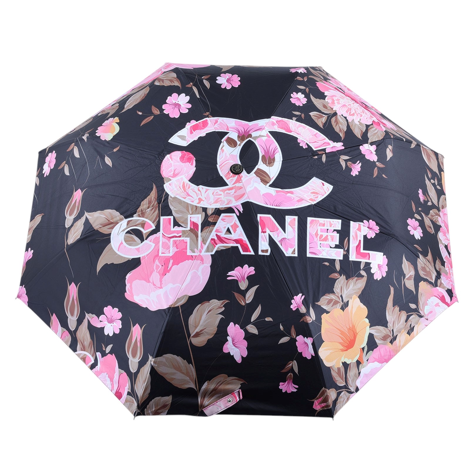香奈兒 CHANEL 陽傘  黑粉花花摺疊傘 原廠盒子/傘套