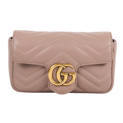 古馳 GUCCI GG Mormont 絎縫 超迷你袋 476433 藕粉MARMONT MINI 無附屬品