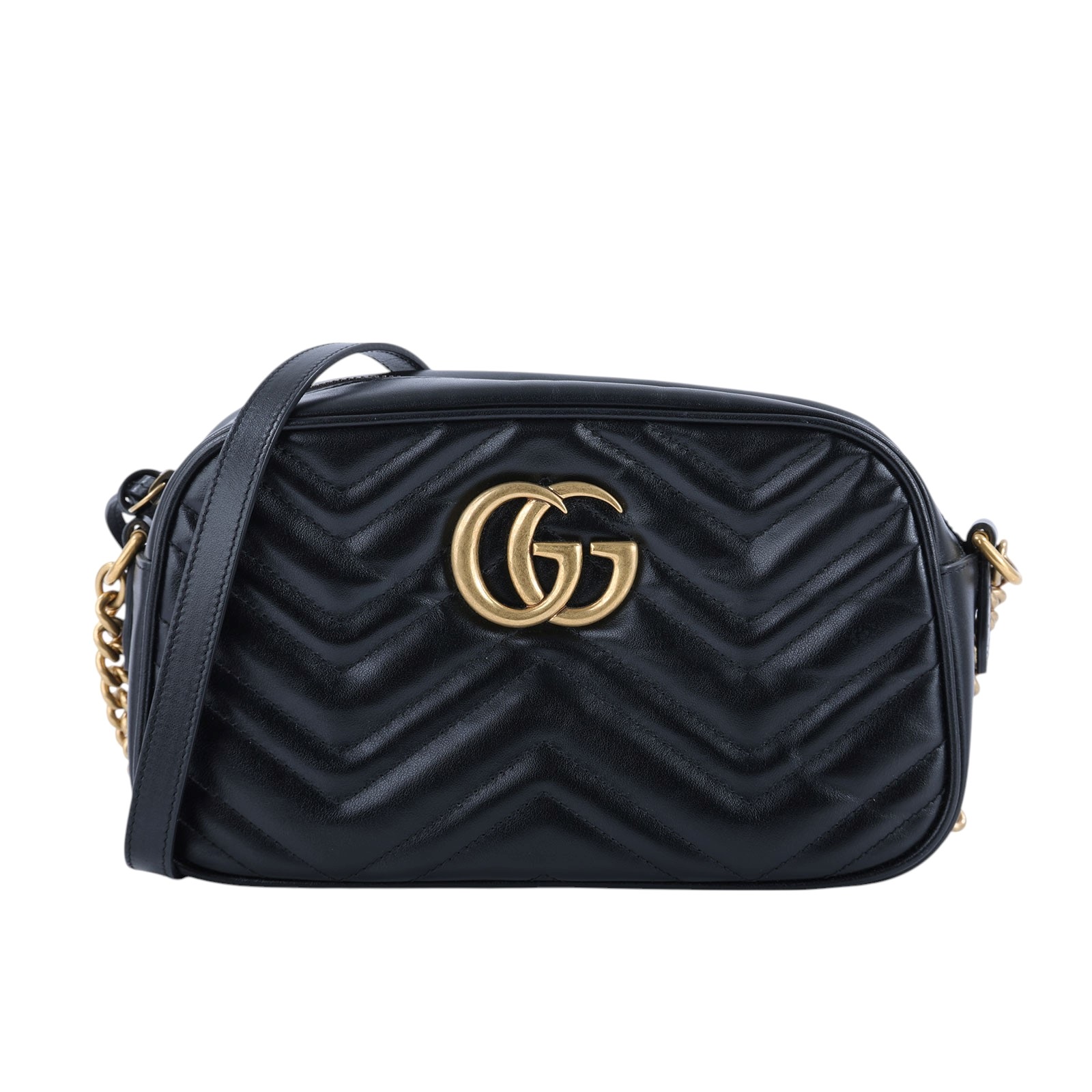 古馳 GUCCI GG Marmont 小型 絎縫 肩揹袋 447632 黑金MARMONT相機包 原廠盒子/防塵袋