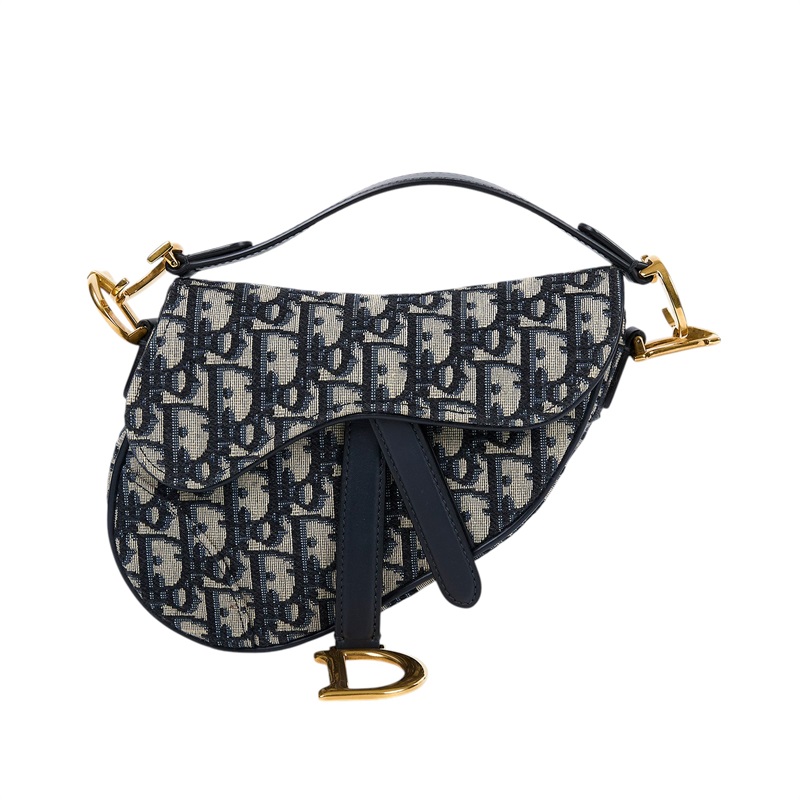 迪奧 CHRISTIAN DIOR Saddle 迷你 馬鞍包 手提 肩背包 藍色 緹花 M0456CTZQ OBLIQUE SADDLE MINI 防塵袋