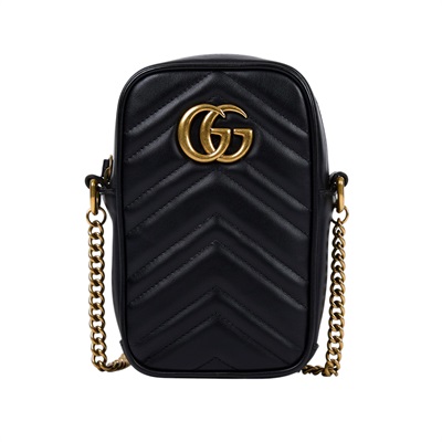 古馳 GUCCI GG Marmont 迷你包  598597 DTDCT 黑金GG MARMONT鍊包 原廠盒子/防塵袋/購買證明影本