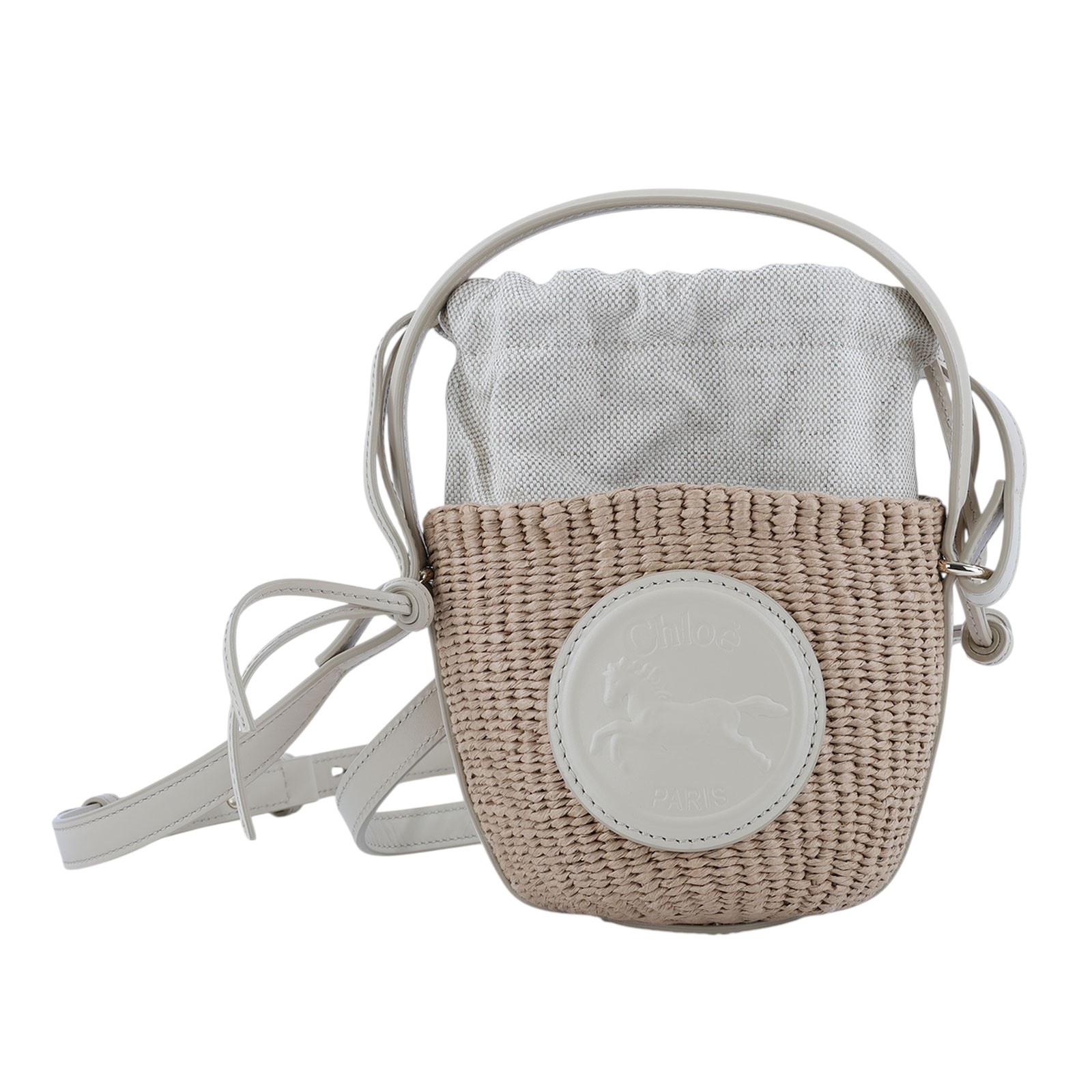 蔻依 CHLOE Horse Medal 籃式手提包 CH25US593O8222J 米色MIFUKO草編水桶包MINI 防塵袋